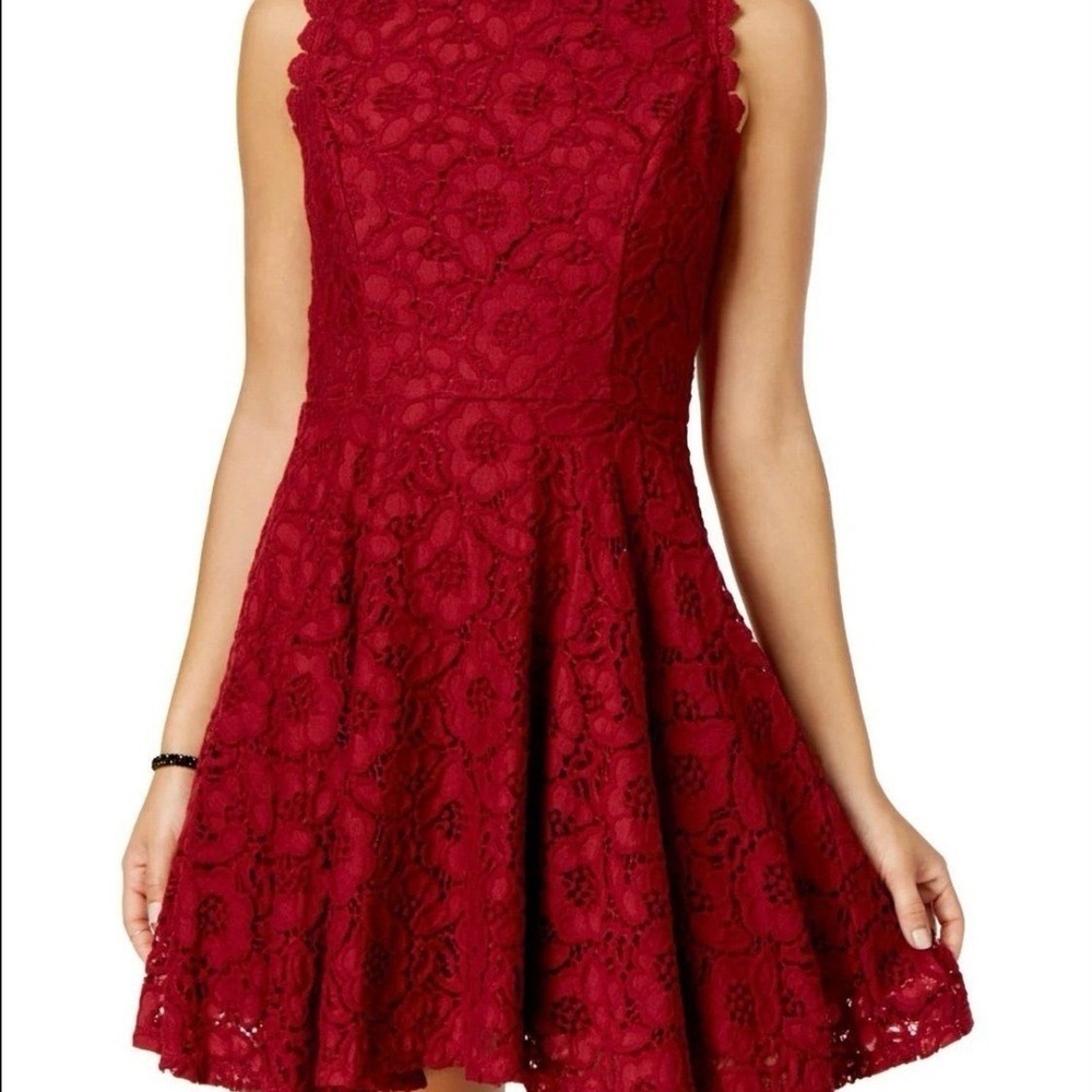 City Vibe Skater Lace Dress Women Size 0 Red Sleeveless Fit Flare